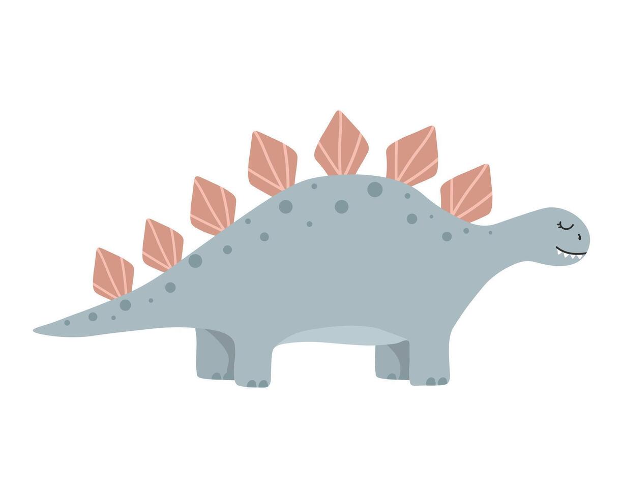 Illustration of cute cartoon dinosaur on white background. Cute little stegosaurus. vector