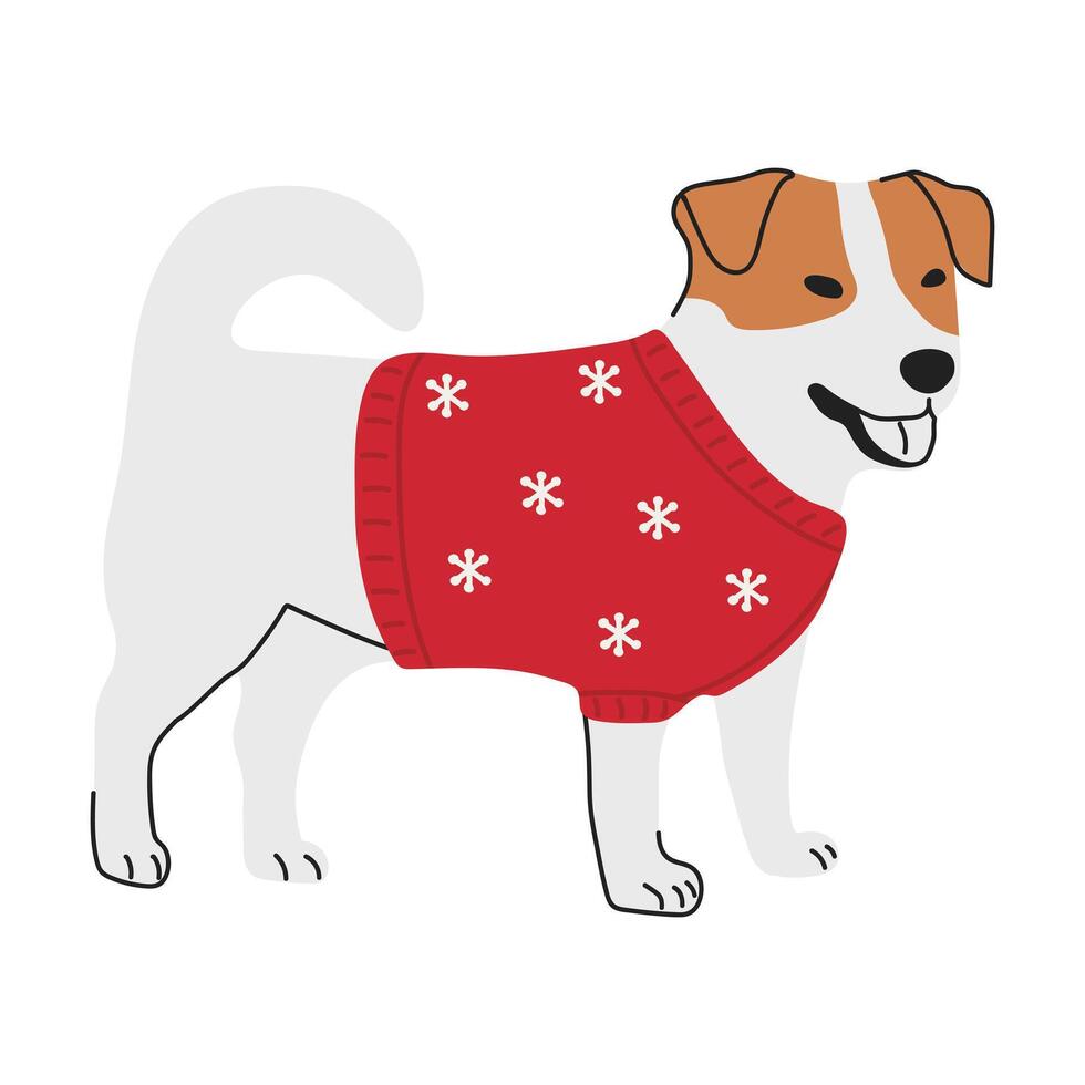 Christmas Jack Russell terrier in hand drawn style. Merry Christmas illustration of cute pet with accessory. vector