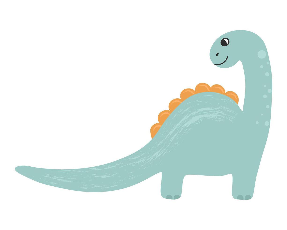 Illustration of cute cartoon dinosaur on white background. Can be used for childrens room, sticker, mug and other design. Cute little diplodocus. vector