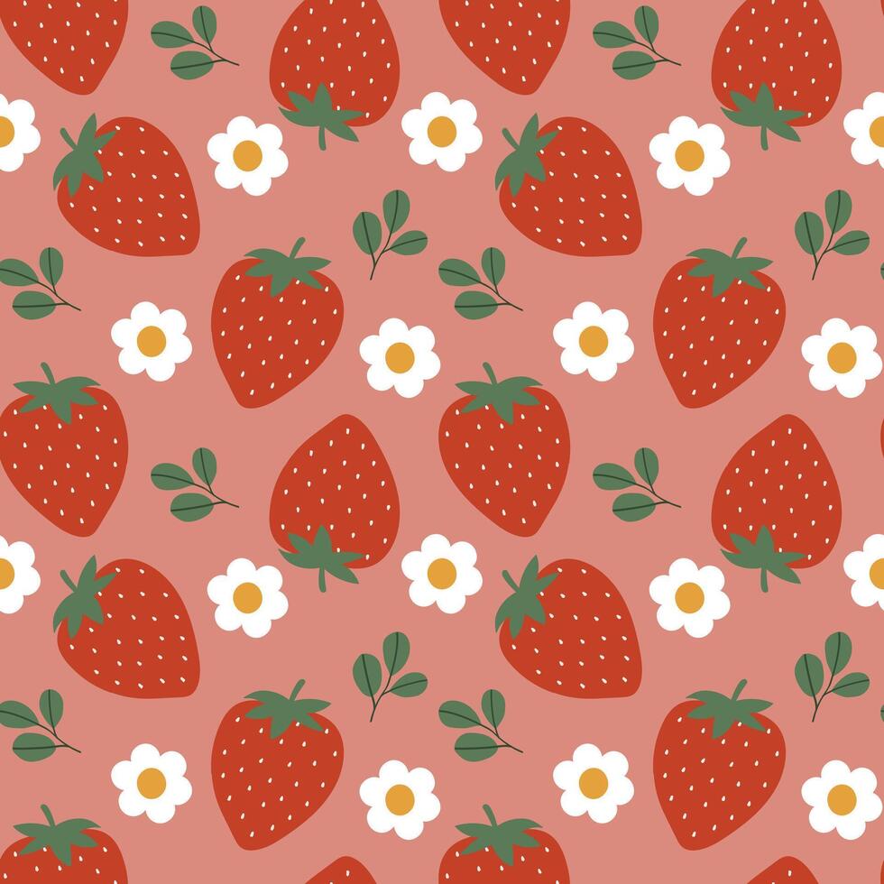 Summer tropical strawberries fruit seamless pattern vector