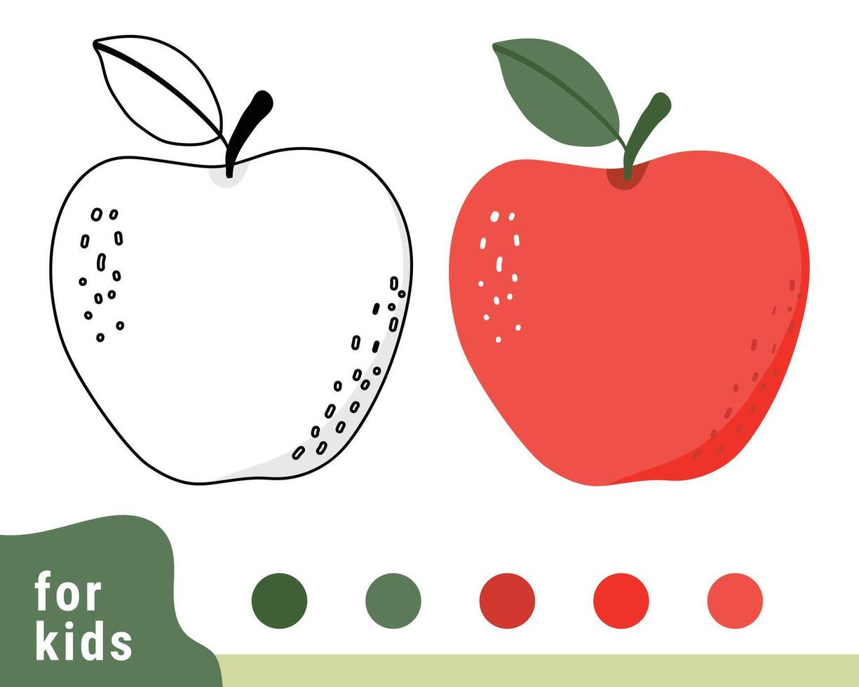 Apple coloring pages for kids. Fruit coloring books can be printed vector