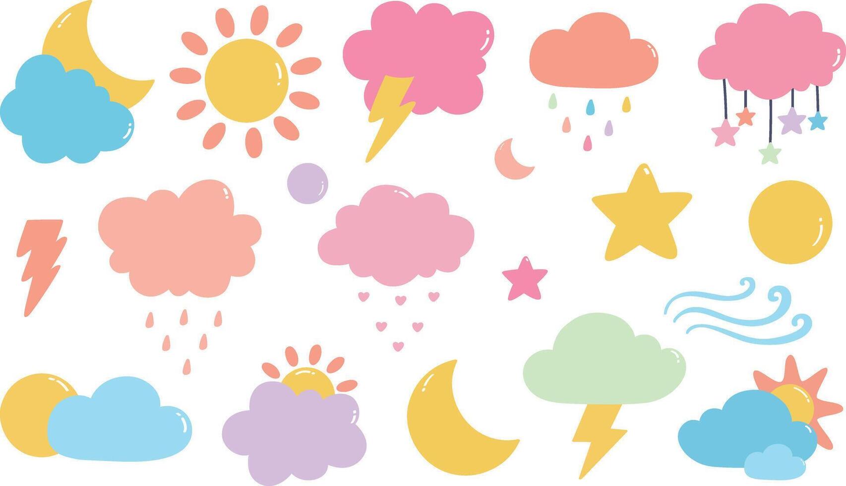 Cute weather phenomena set vector