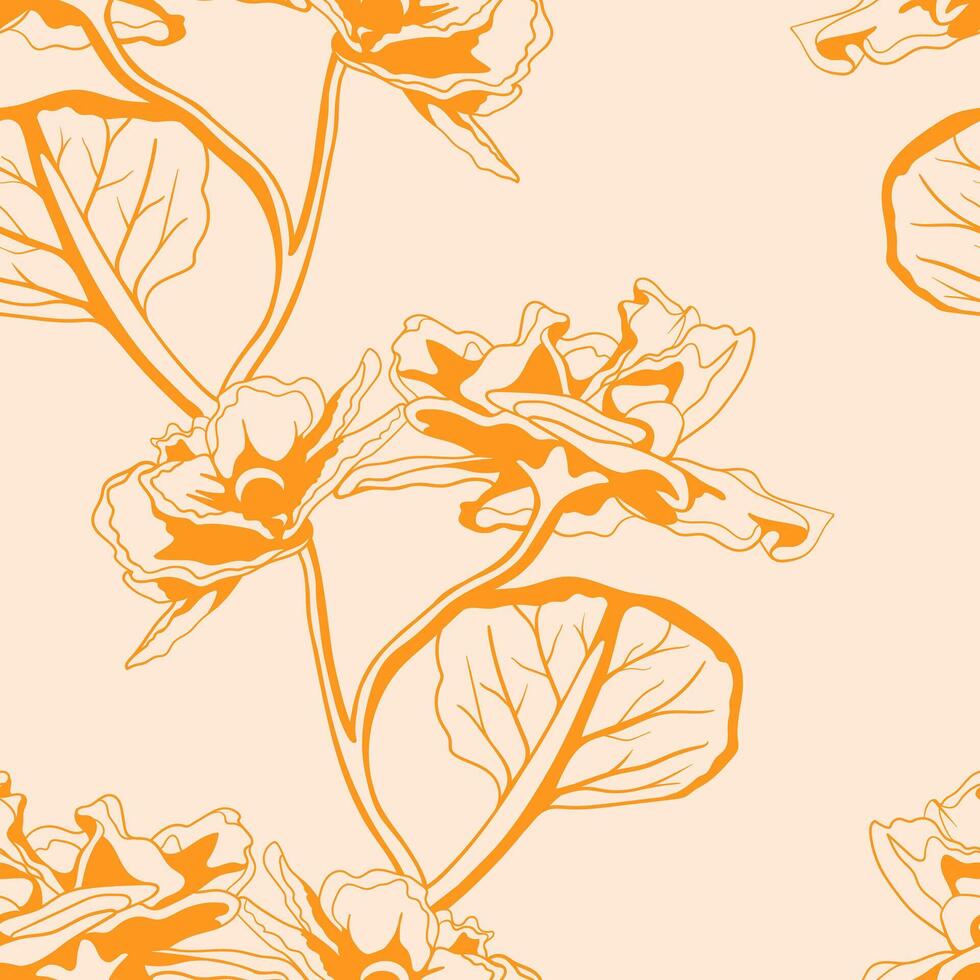 Elegant orange floral pattern. A sophisticated, minimalist design featuring stylized flowers and leaves on a pale background. Perfect for textile prints, wallpapers, invitations, and branding. vector
