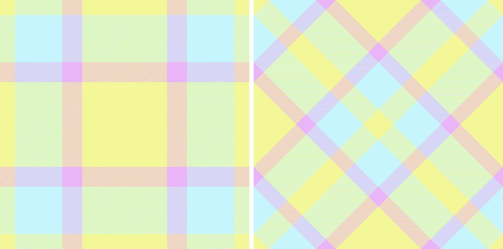 Pastel plaid patterns offer spring freshness. Repeating squares and diagonals create a soft, cheerful textile design perfect for backgrounds or design elements. vector