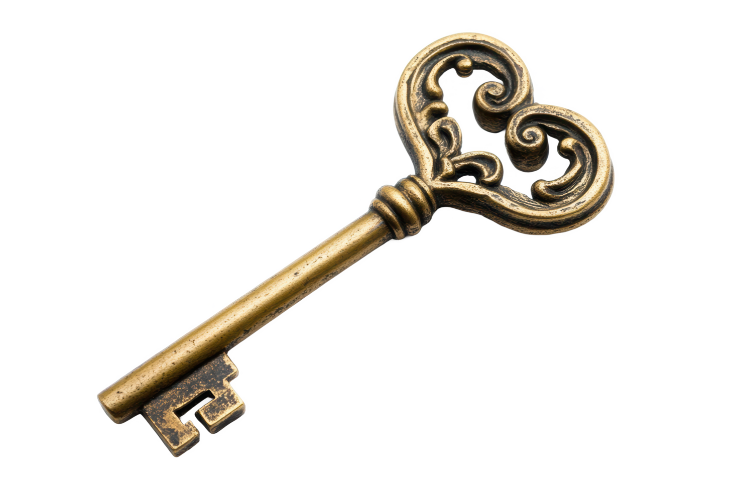 A gold key with a heart design on it png