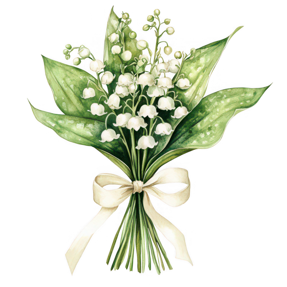 Lily of the valley bouquet watercolor illustration floral art on transparent background png