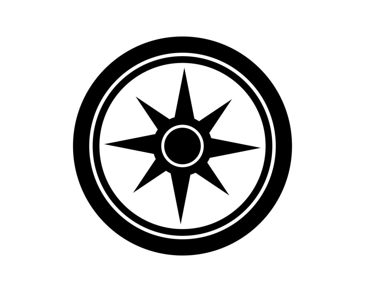 Clean black white graphic design featuring a compass rose. Symbolizes navigation, guidance, direction. Versatile for travel, exploration, or tech projects. vector