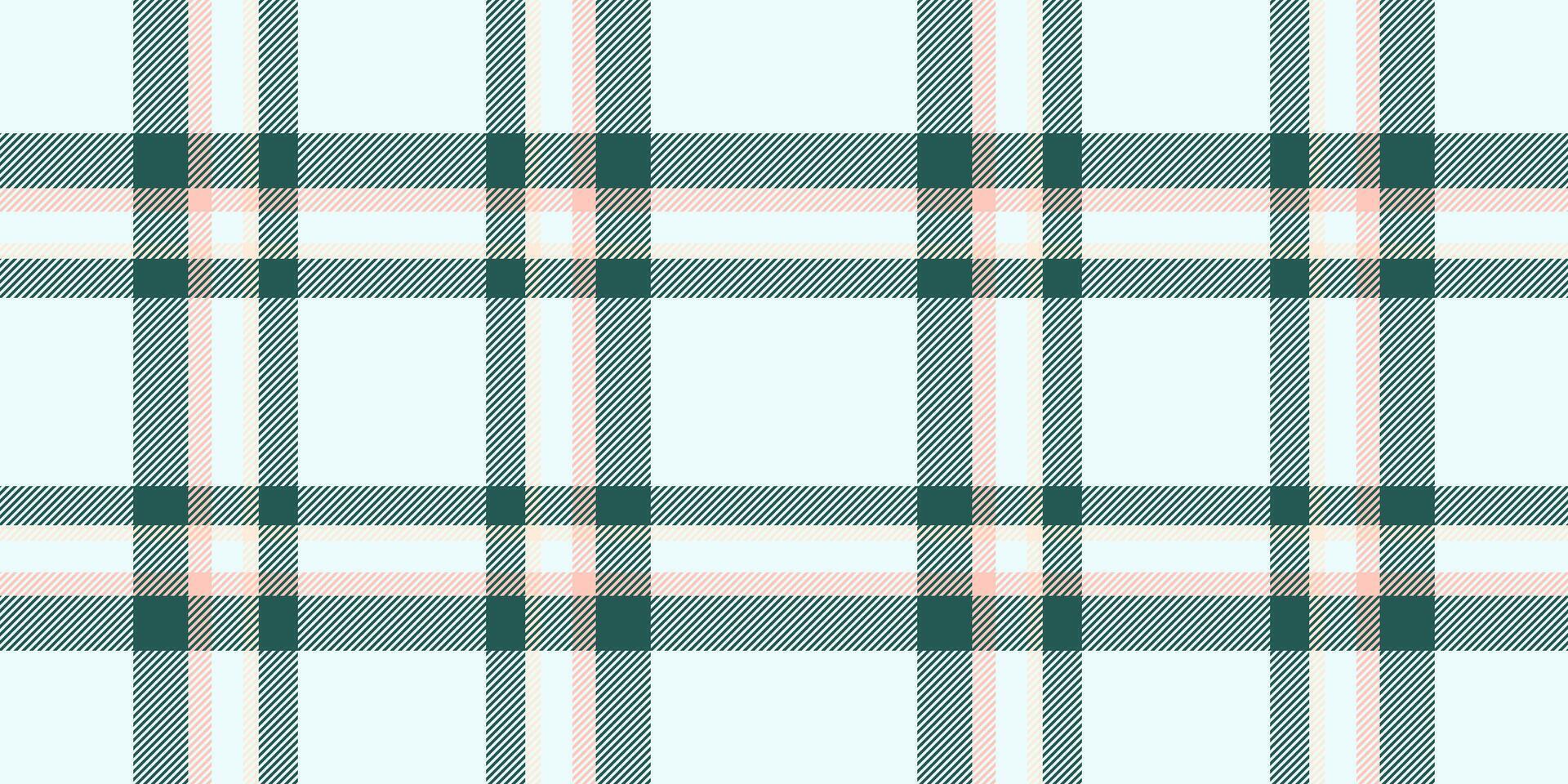 Elegant pastel plaid pattern in teal and peach on a soft white background. Perfect for textile designs, websites, or stationery projects. vector