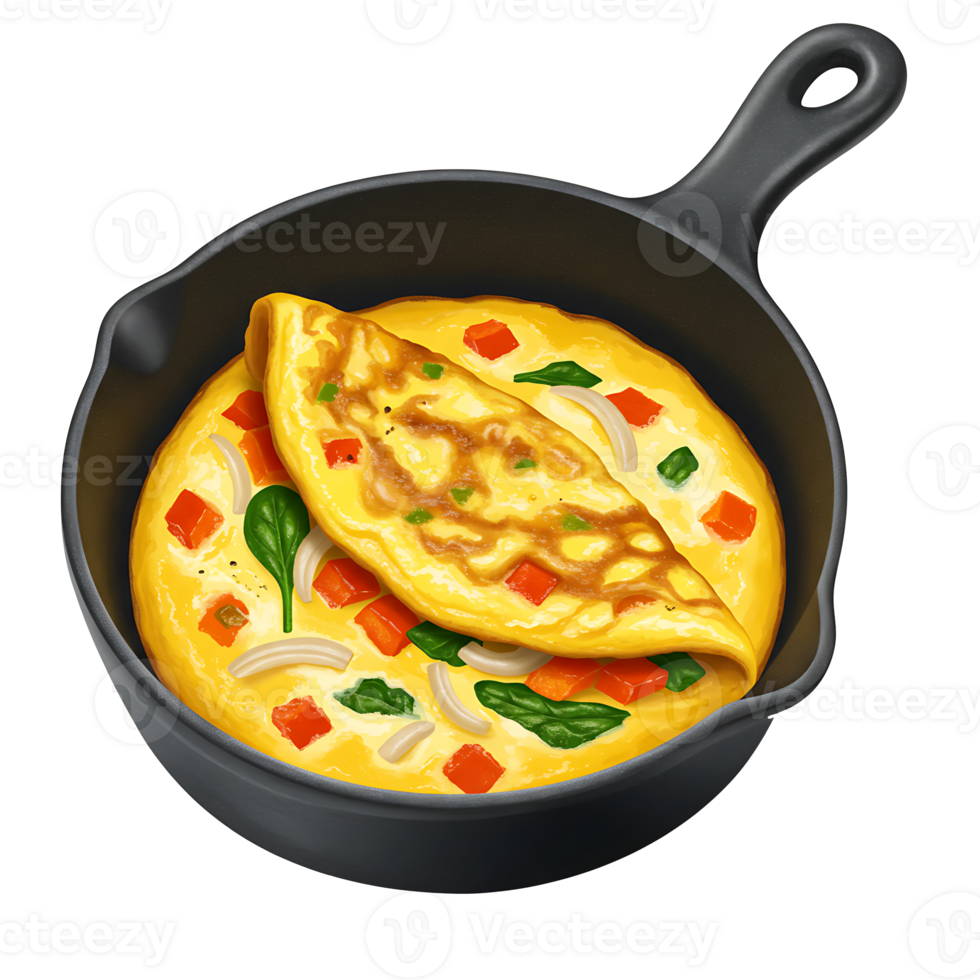 Hot breakfast plate with fluffy folded omelette and fresh garnish png