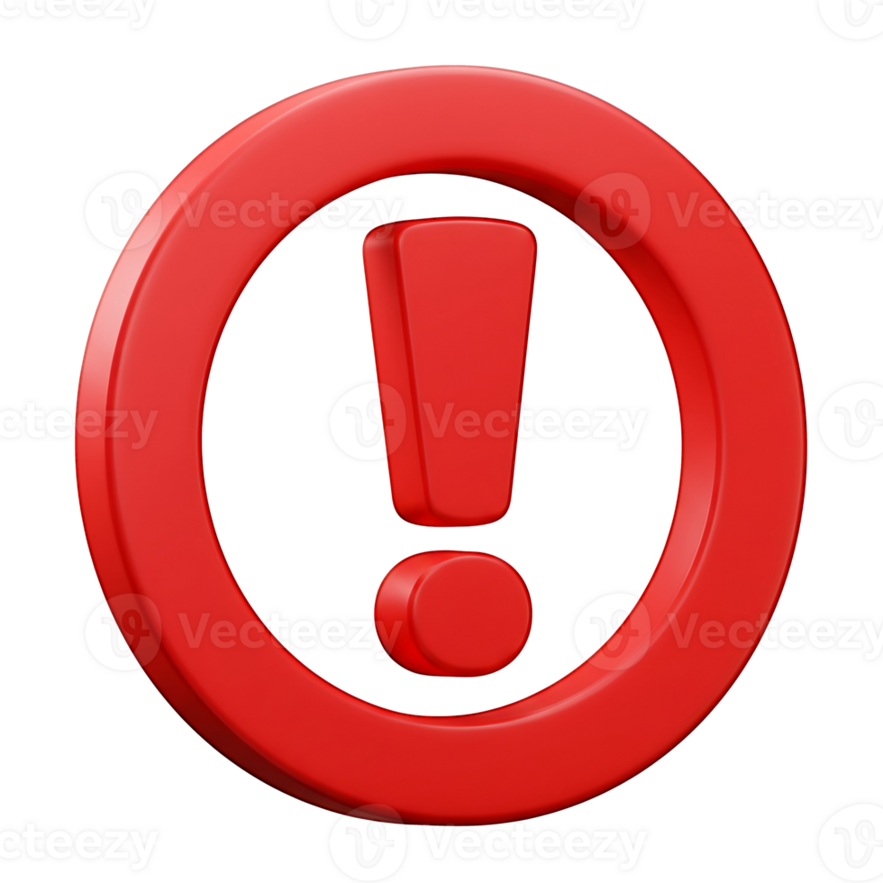 3D Red Exclamation Mark in Circle Warning Sign png