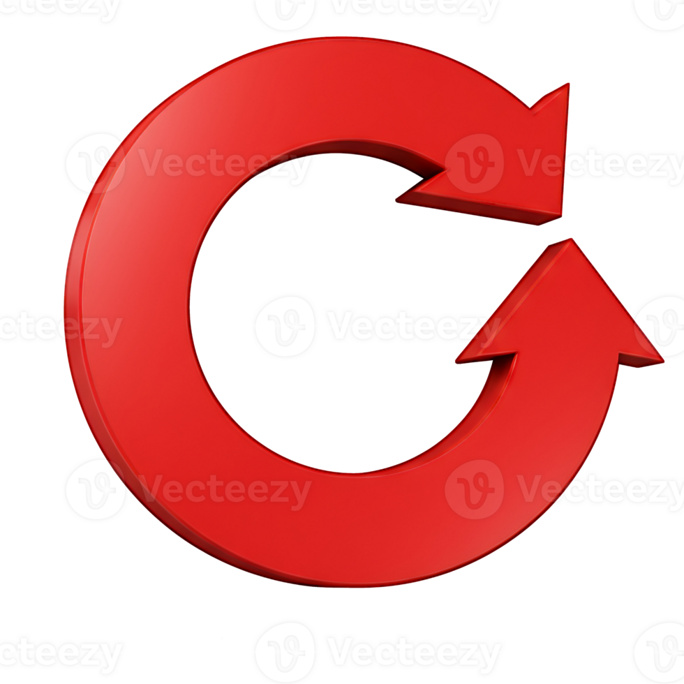 3D Red Circular Arrows Rotating Continuous Loop Symbol png