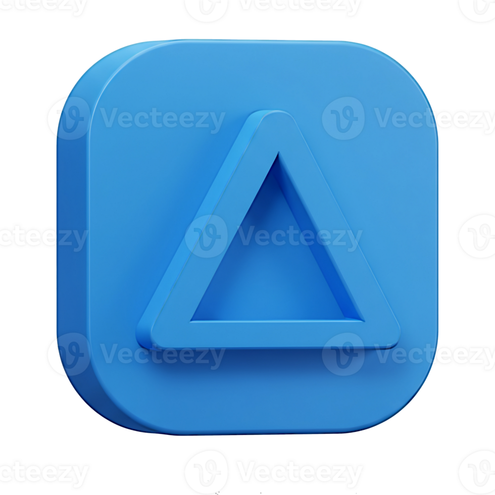 3D Render of a Blue Square Button with a Triangle png