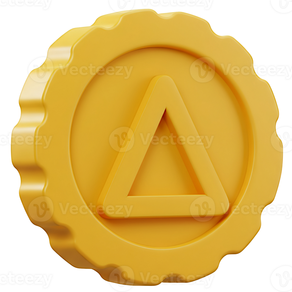 Abstract 3D Render of Yellow Gear with Triangle Icon png