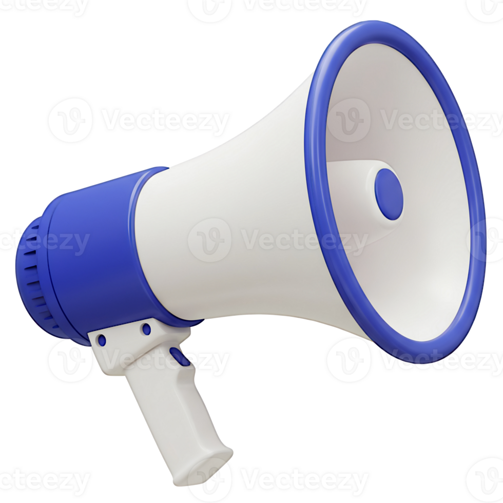 White and Blue Megaphone Announcement Loudspeaker 3D Render png