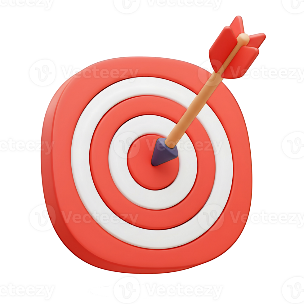 3D Render of Red and White Target with Arrow in Bullseye png