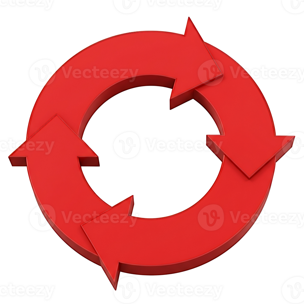 Red Circular Arrows 3D Render for Business Cycle Diagram png