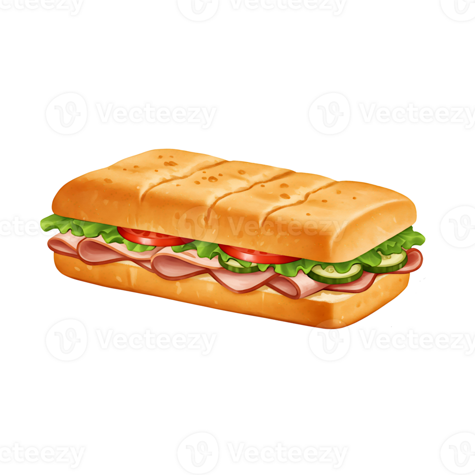 Crispy sandwiches with colorful layers of meat cheese and fresh vegetables png