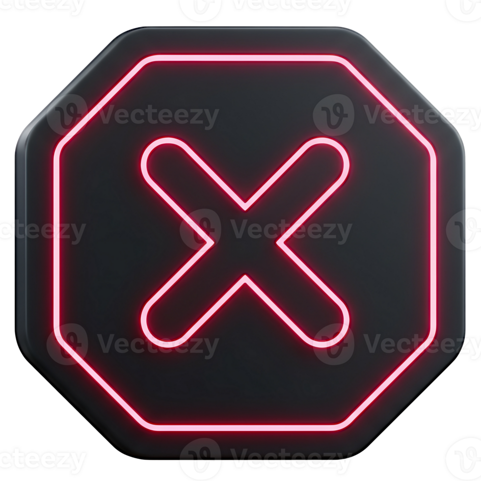 Neon Pink X Mark on Dark Octagon Button png