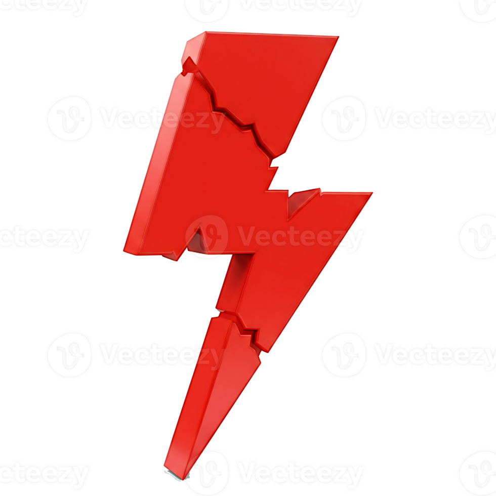 Cracked Red Lightning Bolt 3D Render Abstract Power Symbol png