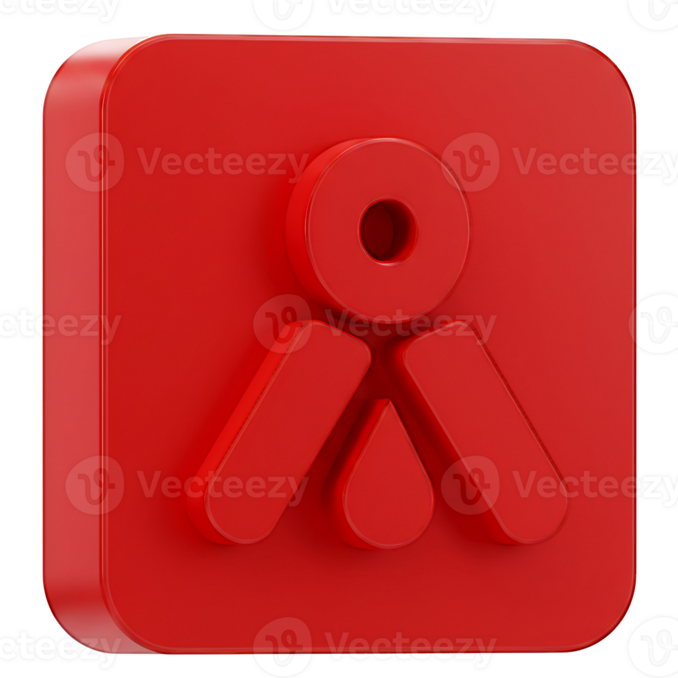 Abstract Red 3D Icon on Square Button png