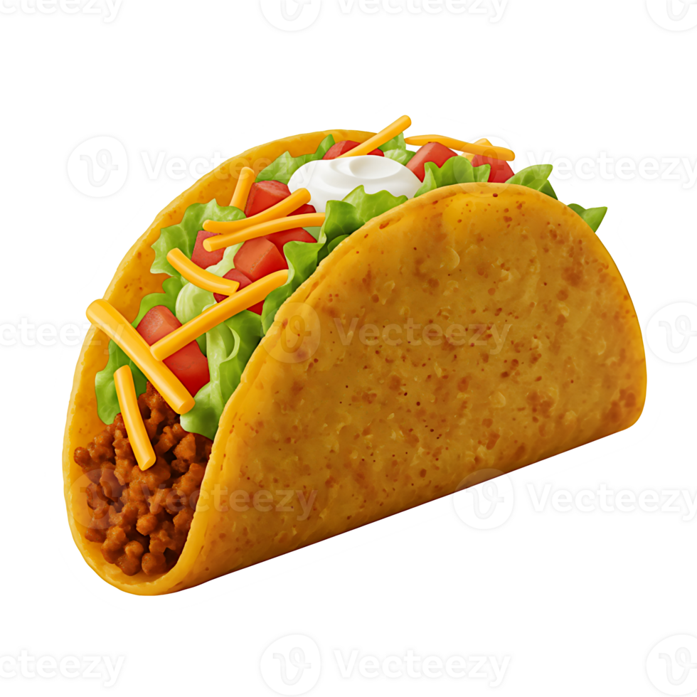 Mexican food tacos featuring beef lettuce tomato and cheese in lineup png