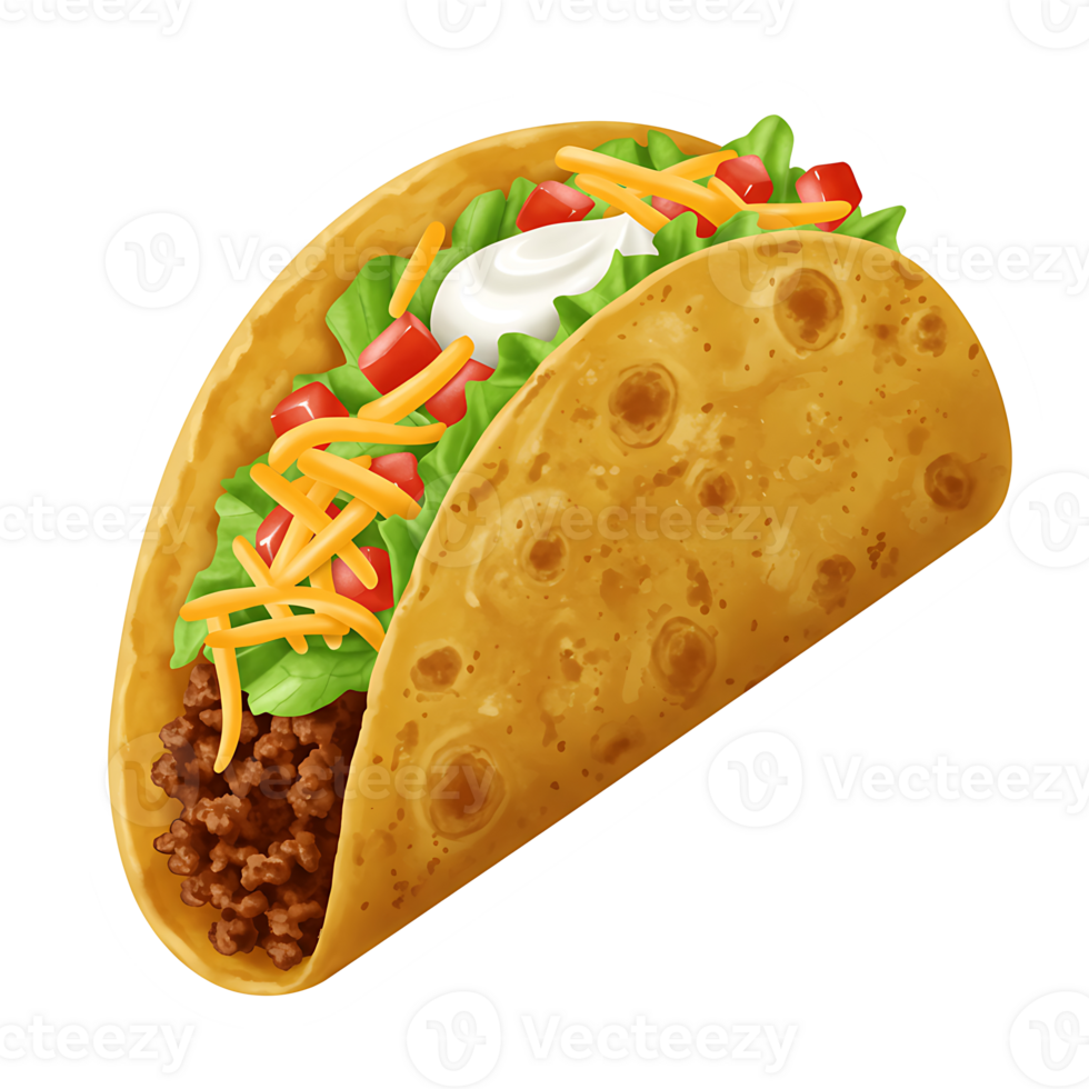 Classic crunchy tacos with meat tomato lettuce and cheese in clean layout png