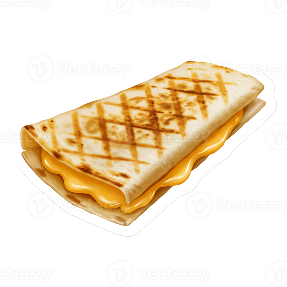 Crispy layered quesadilla with cheddar cheese between tortillas png