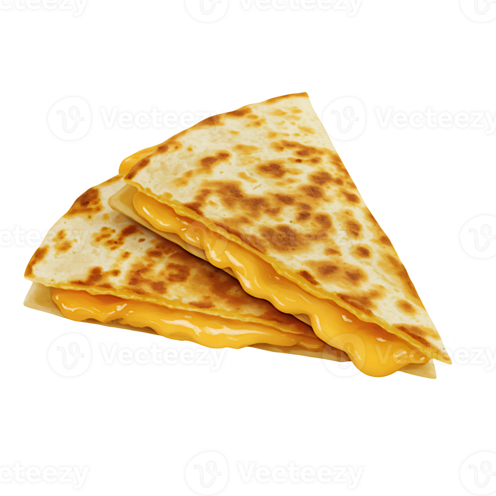 Sliced triangle quesadilla with layers of melted cheese png