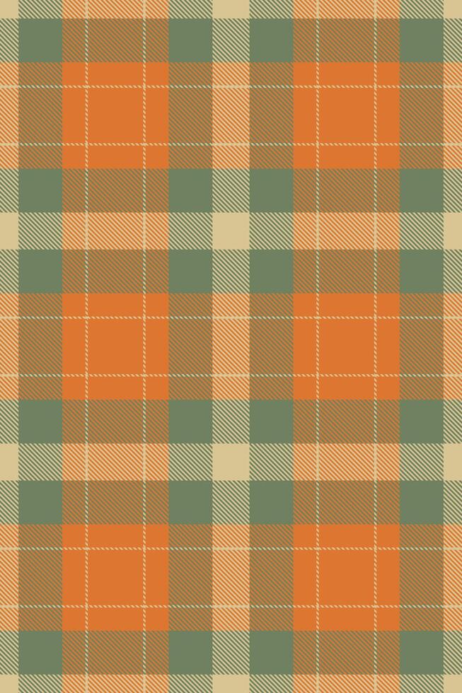 Warm autumnal plaid pattern in orange, green, and beige. Perfect for textile design, fallthemed projects, or creating a cozy and rustic atmosphere. vector