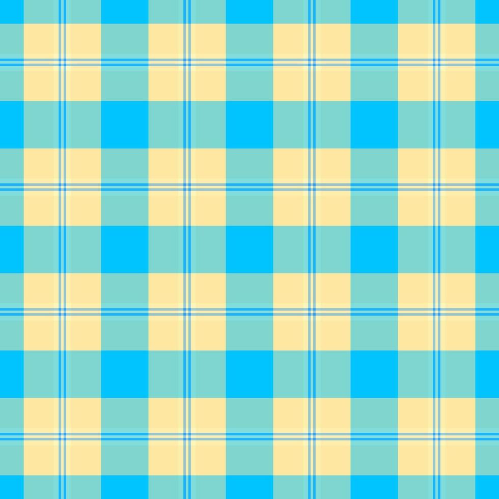 Advertisement check plaid textile, outfit texture background. Quality pattern fabric seamless tartan in teal and yellow colors. vector