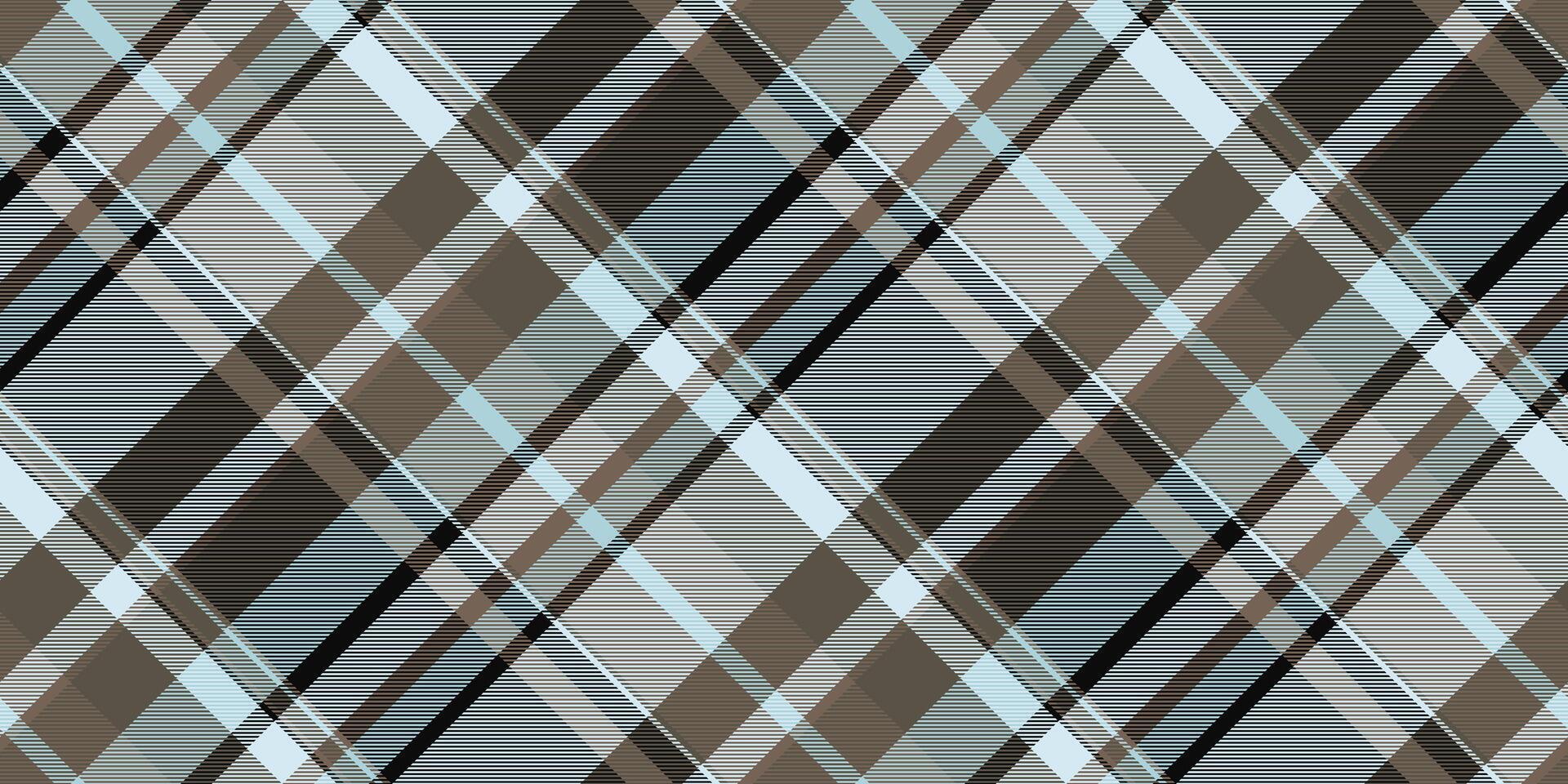 Elegant diagonal plaid pattern in muted grey, brown, and blue hues. Perfect for textile design, website backgrounds, or creating a sophisticated, timeless aesthetic. vector