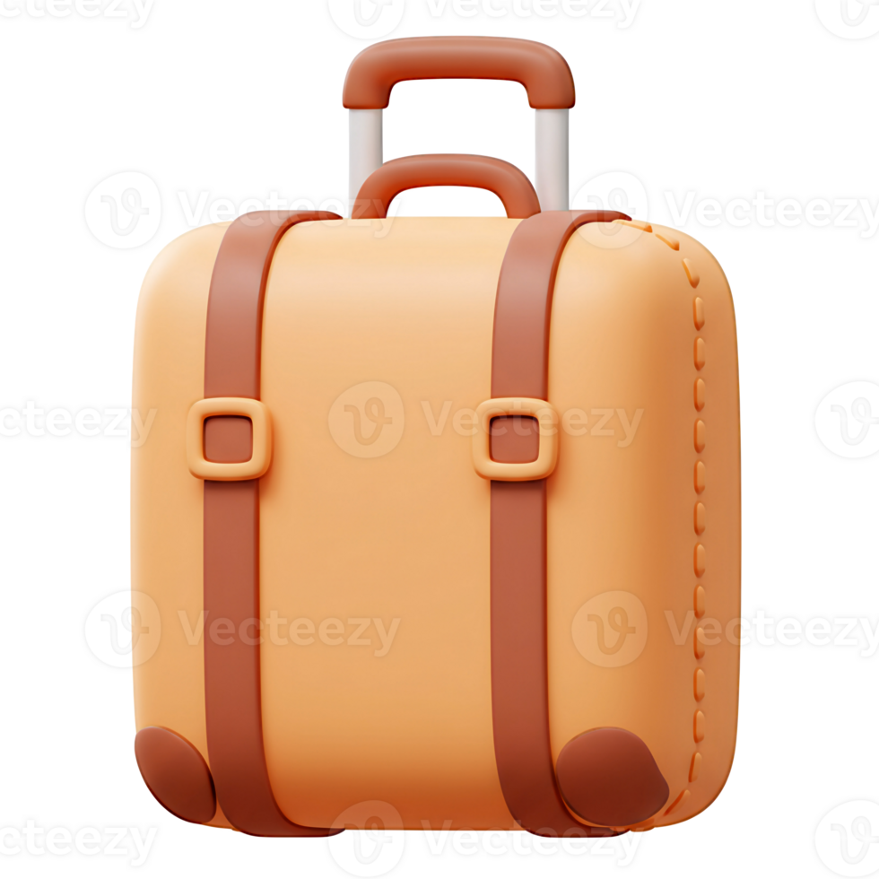 Cute Orange Carry on Suitcase 3D Render Illustration png