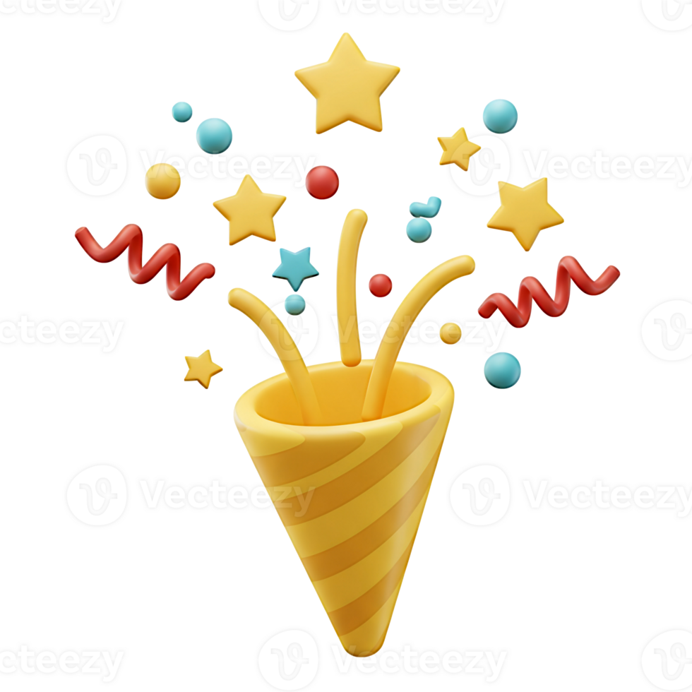 3D Render of a Party Popper with Colorful Confetti png