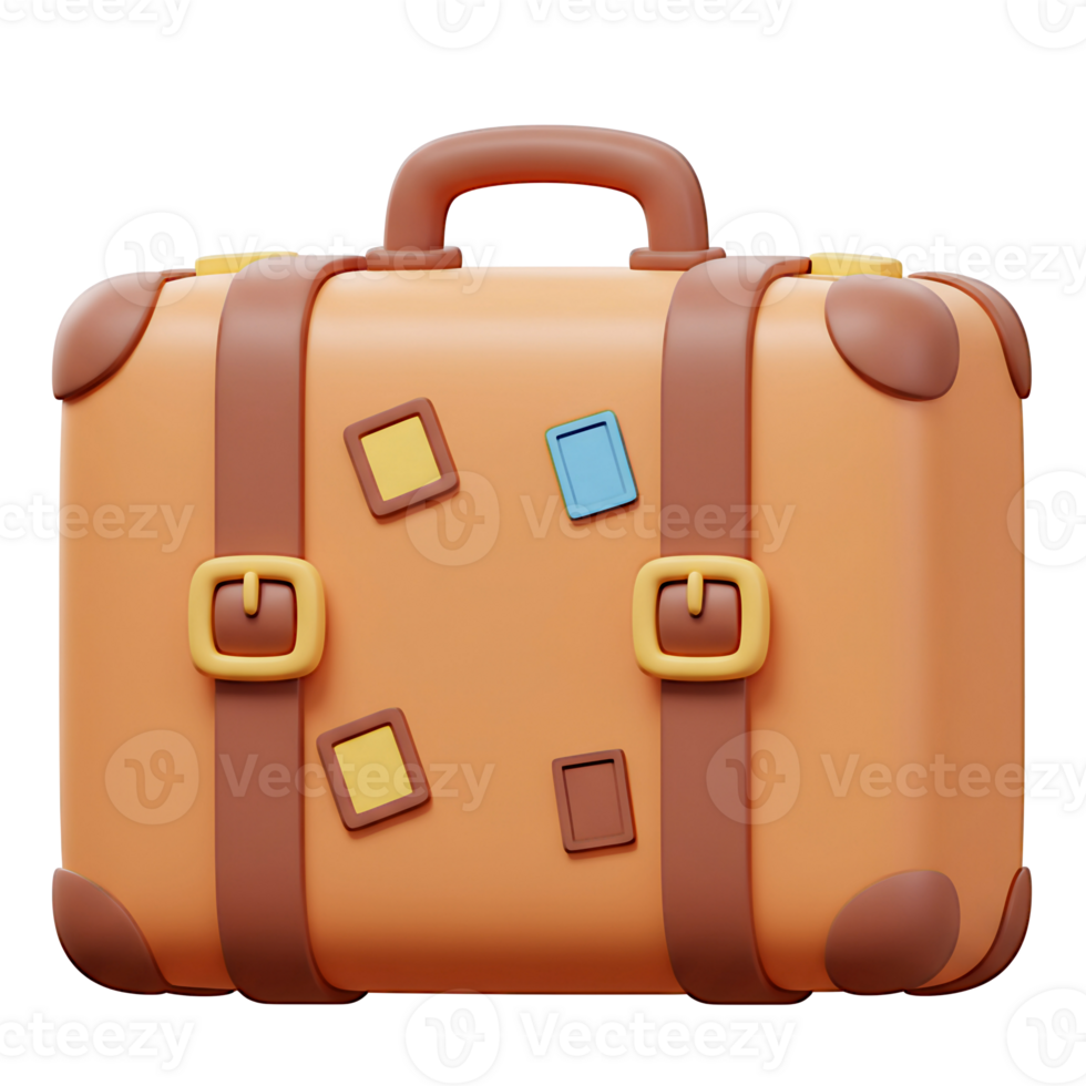 Cartoon Style Orange Suitcase 3D Render for Travel png