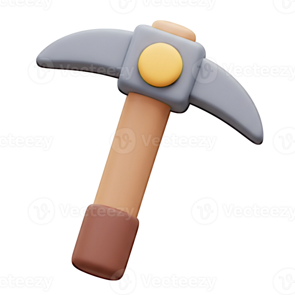 3D Render of Cartoon Pickaxe Mining Tool png