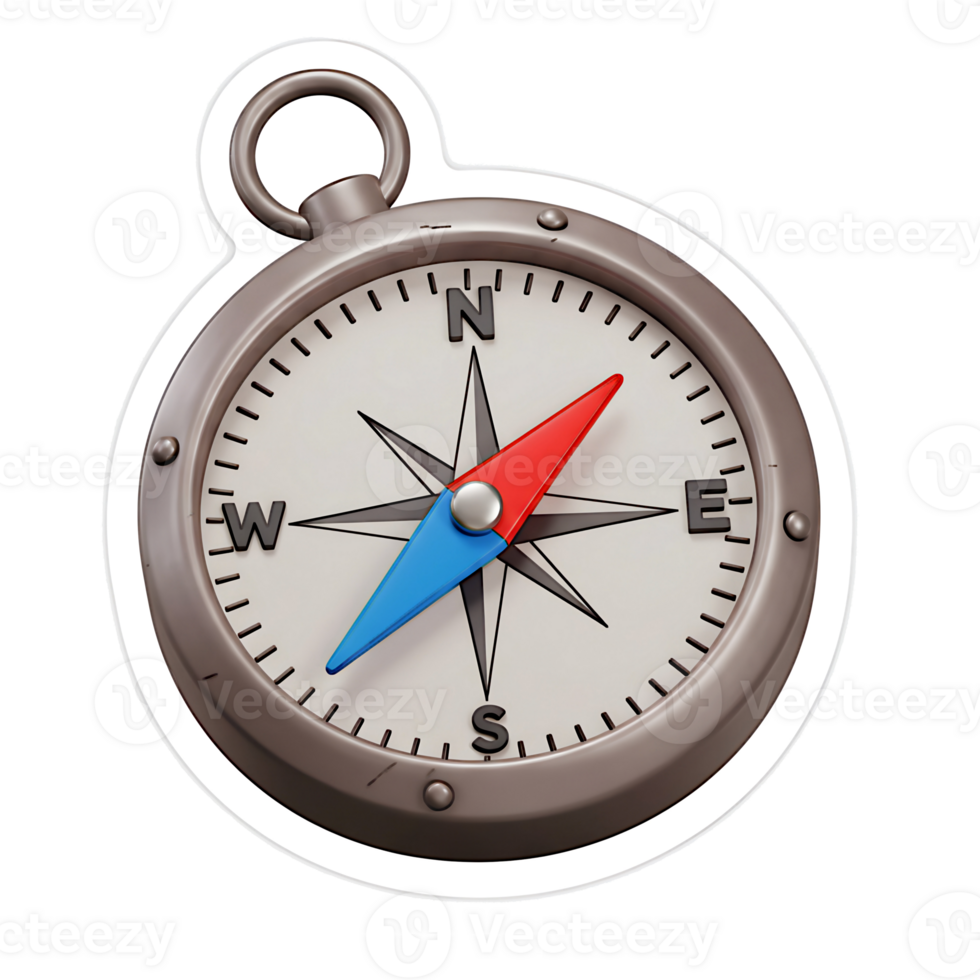 3D Render of a Vintage Pocket Compass with Red and Blue Needle png