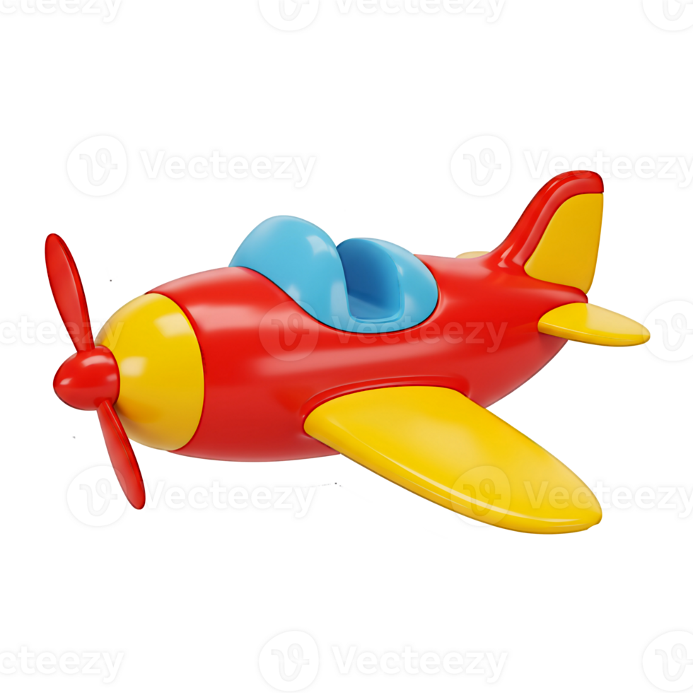 Cartoon Red and Yellow Toy Airplane 3D Render png