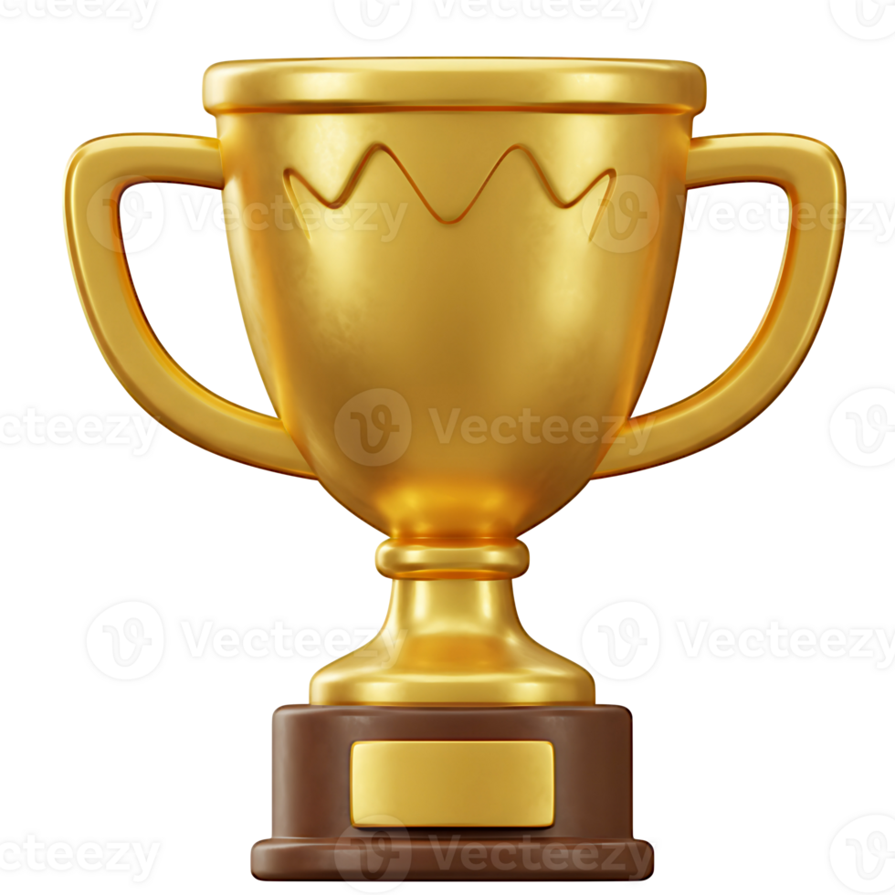 Golden Trophy Cup Award with Brown Base 3D Render png
