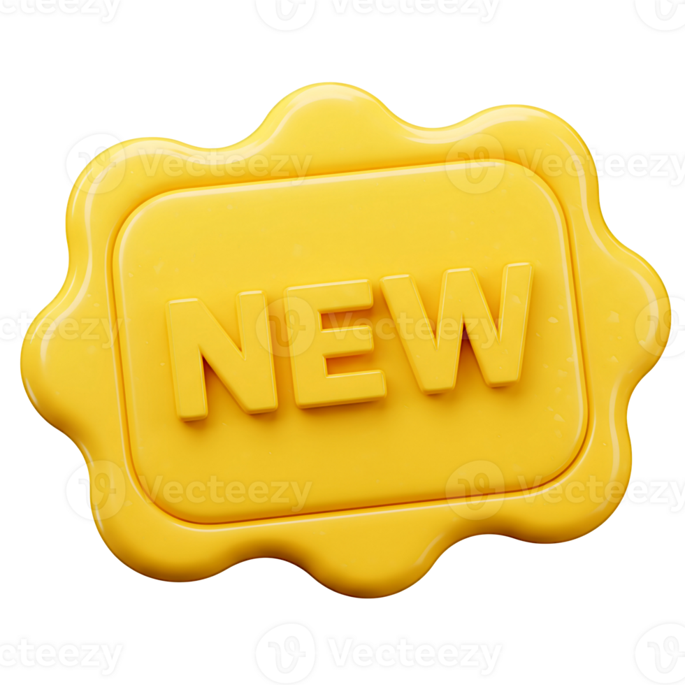 Yellow 3D New Label Glossy Badge Design Element png