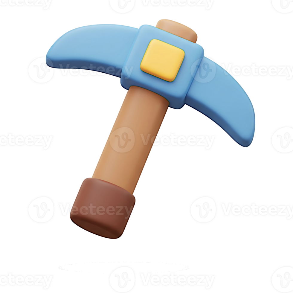 Cartoon 3D Render of a Pickaxe Mining Tool png