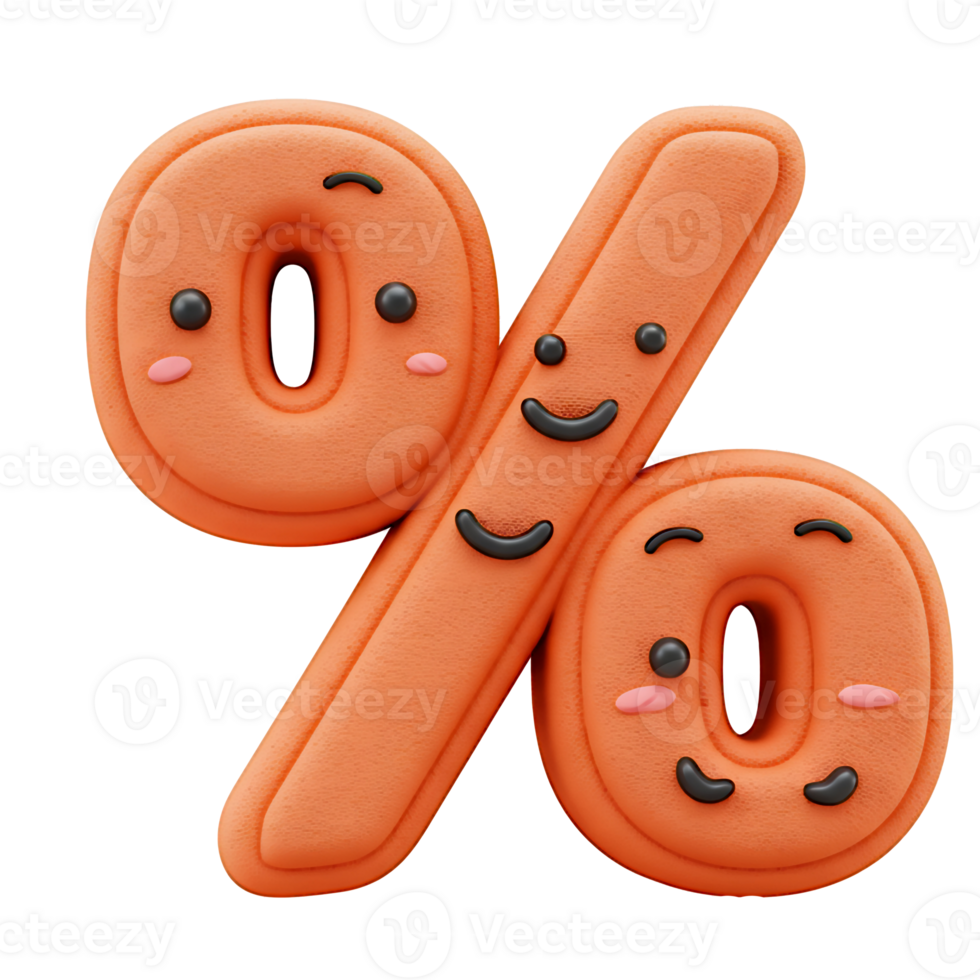 Cute Orange Cartoon Percentage Sign 3D Render png