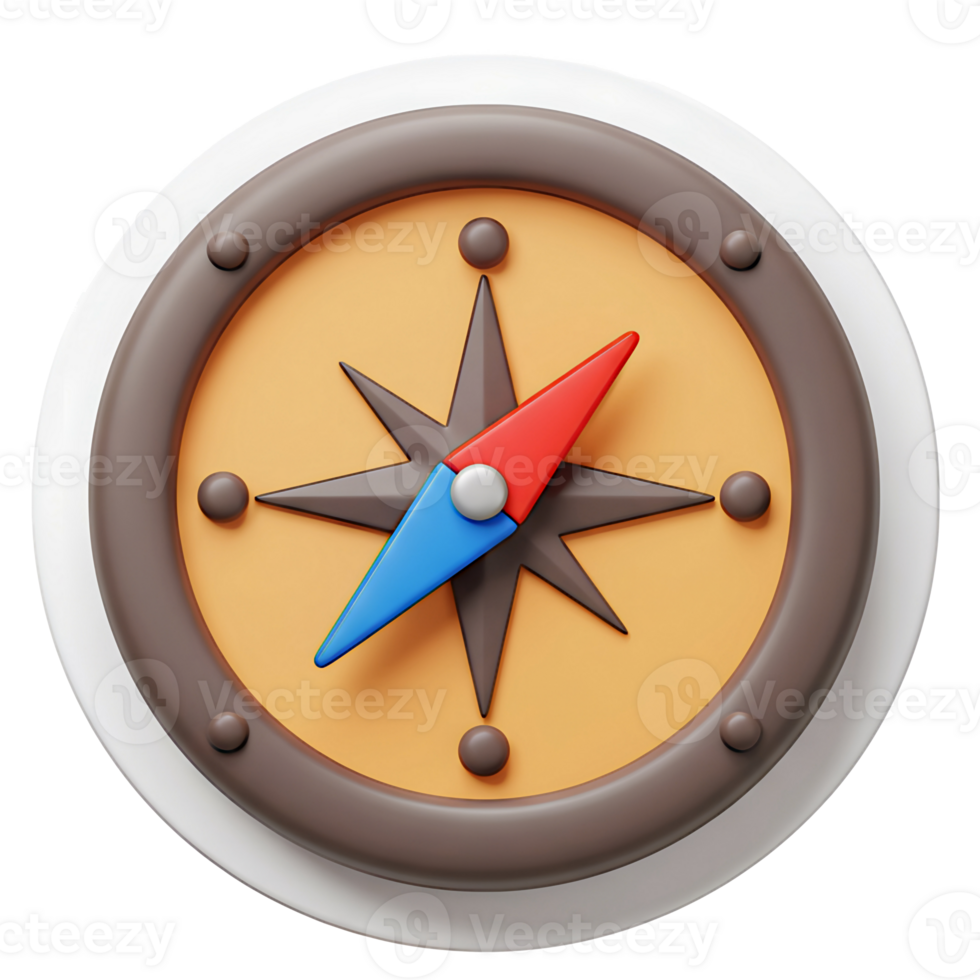 3D Render of a Cartoon Style Compass Icon png