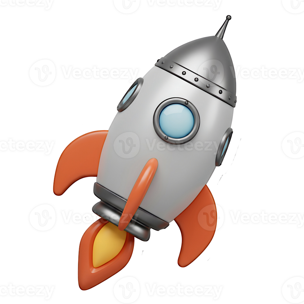 Cartoon Rocket Shipto Space 3D Render Launching in png