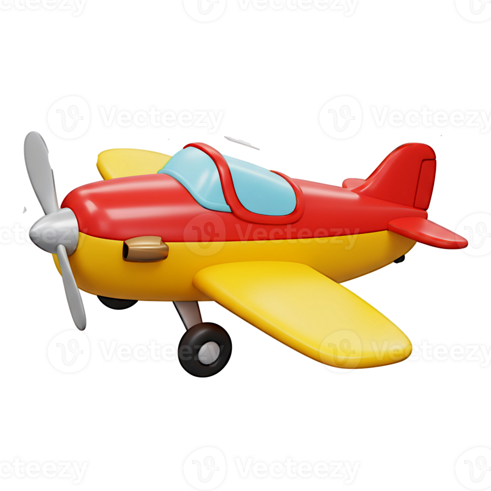 Cartoon Red and Yellow Airplane 3D Render Illustration png