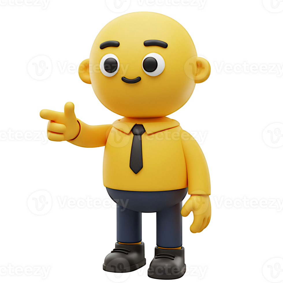 Friendly 3D Cartoon Businessman Pointing Digitally png