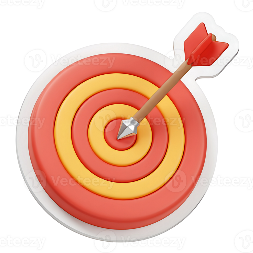 3D Render of Arrow Hitting Bullseye Target png