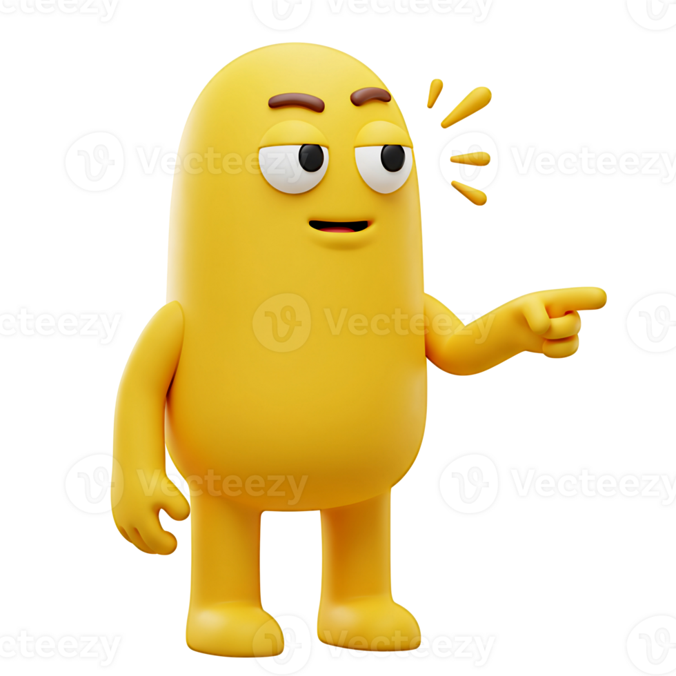 3D Render of a Yellow Cartoon Character Pointing png