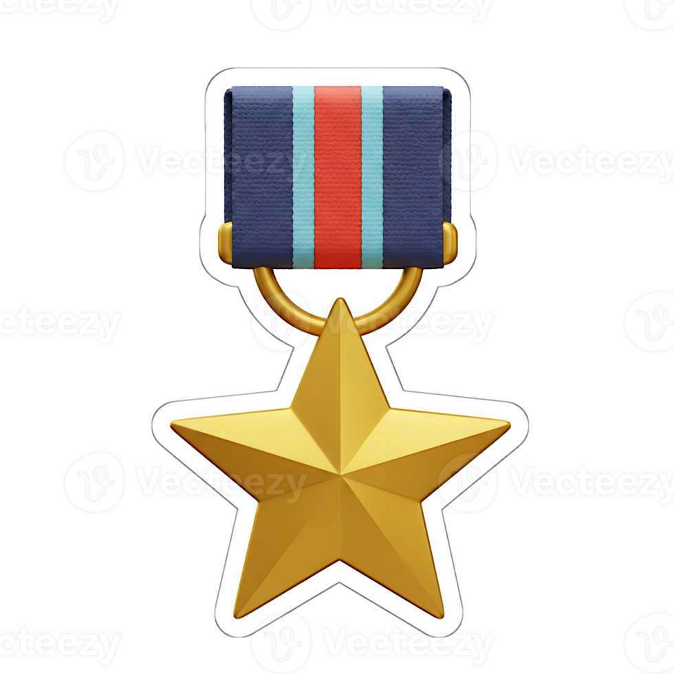 Gold Star Military Medal with Blue and Red Ribbon png