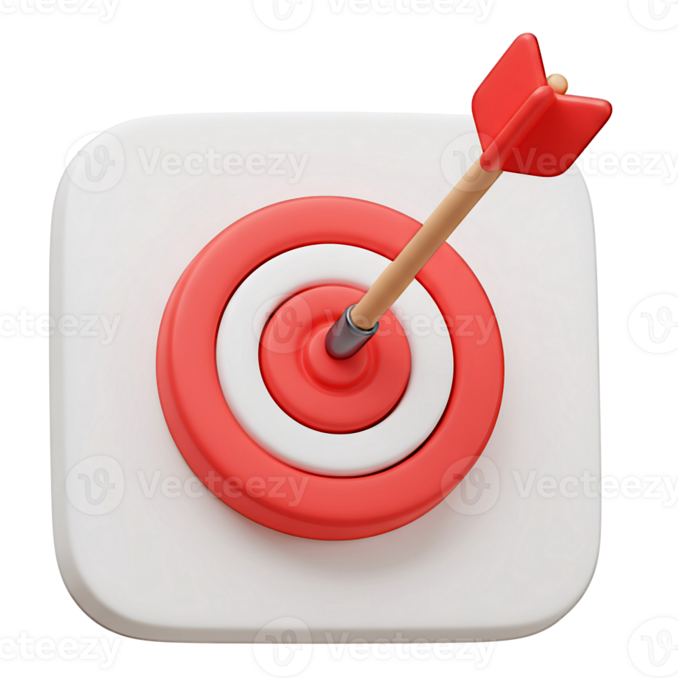 3D Render of Arrow Hitting Bullseye Target Icon png