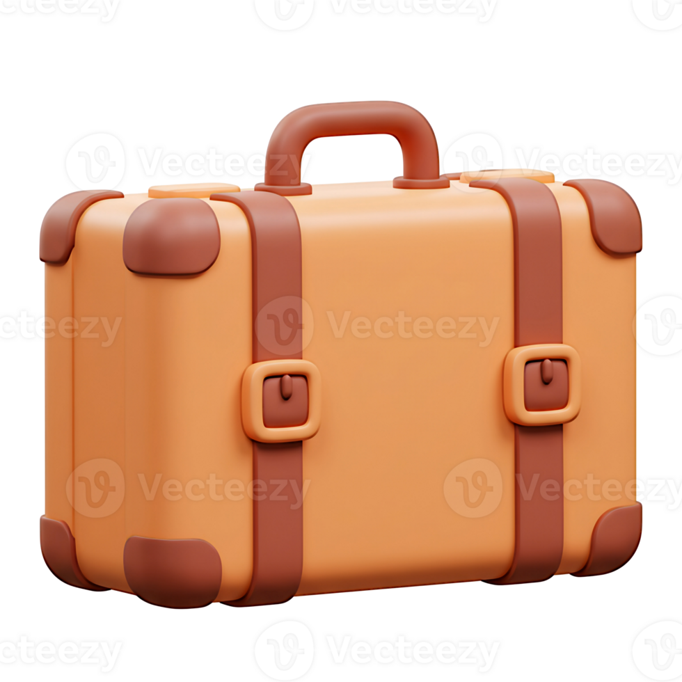 Cartoon Style Orange Suitcase 3D Render Illustration png